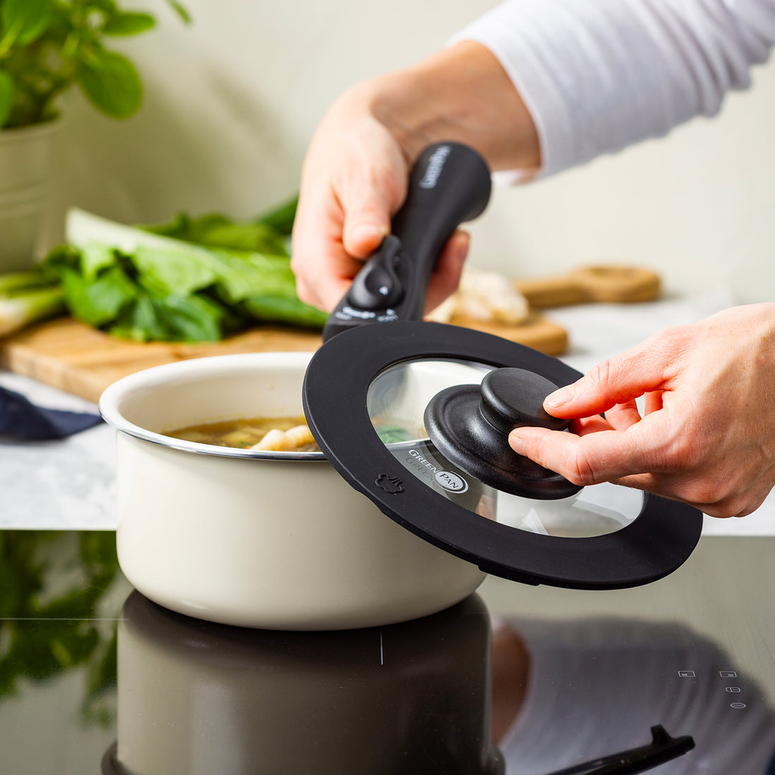 【ブラックフライデー対象】【部品】グリーンパン クリックシェフ ソースパン16cm クリームホワイト