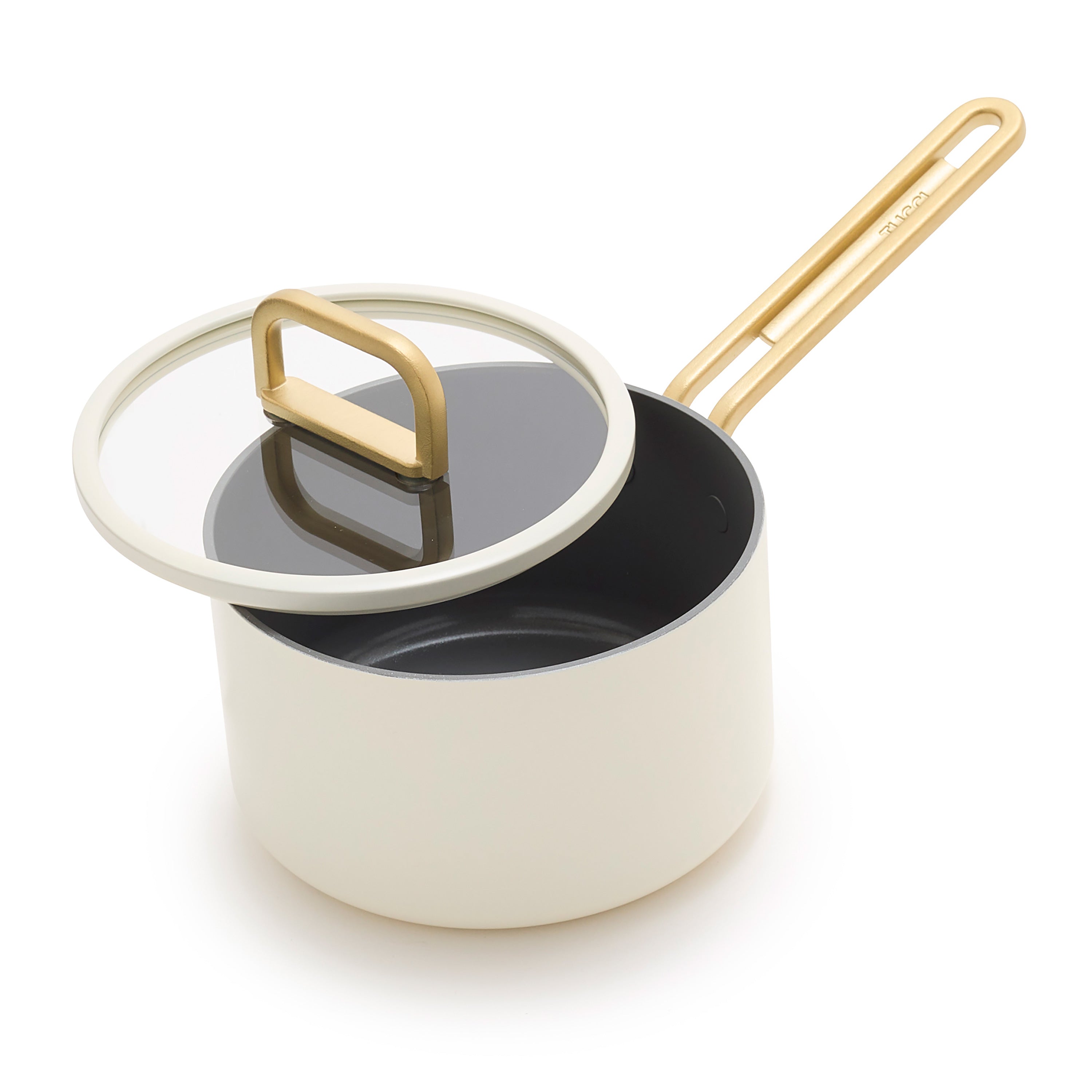 TUCCIコレクション ソースパン 16cm ガラス蓋付き ホワイト IH/ガス火対応