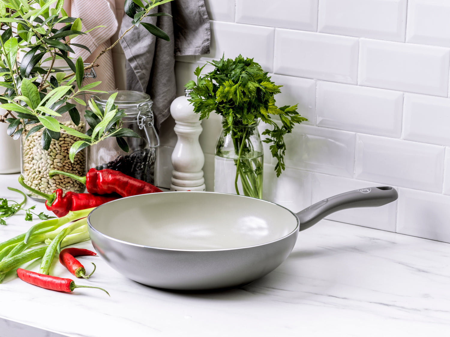 【スターターモデル】グリーンシェフ アースカラー ウォックパン 28cm クォーツグレー IH/ガス火対応