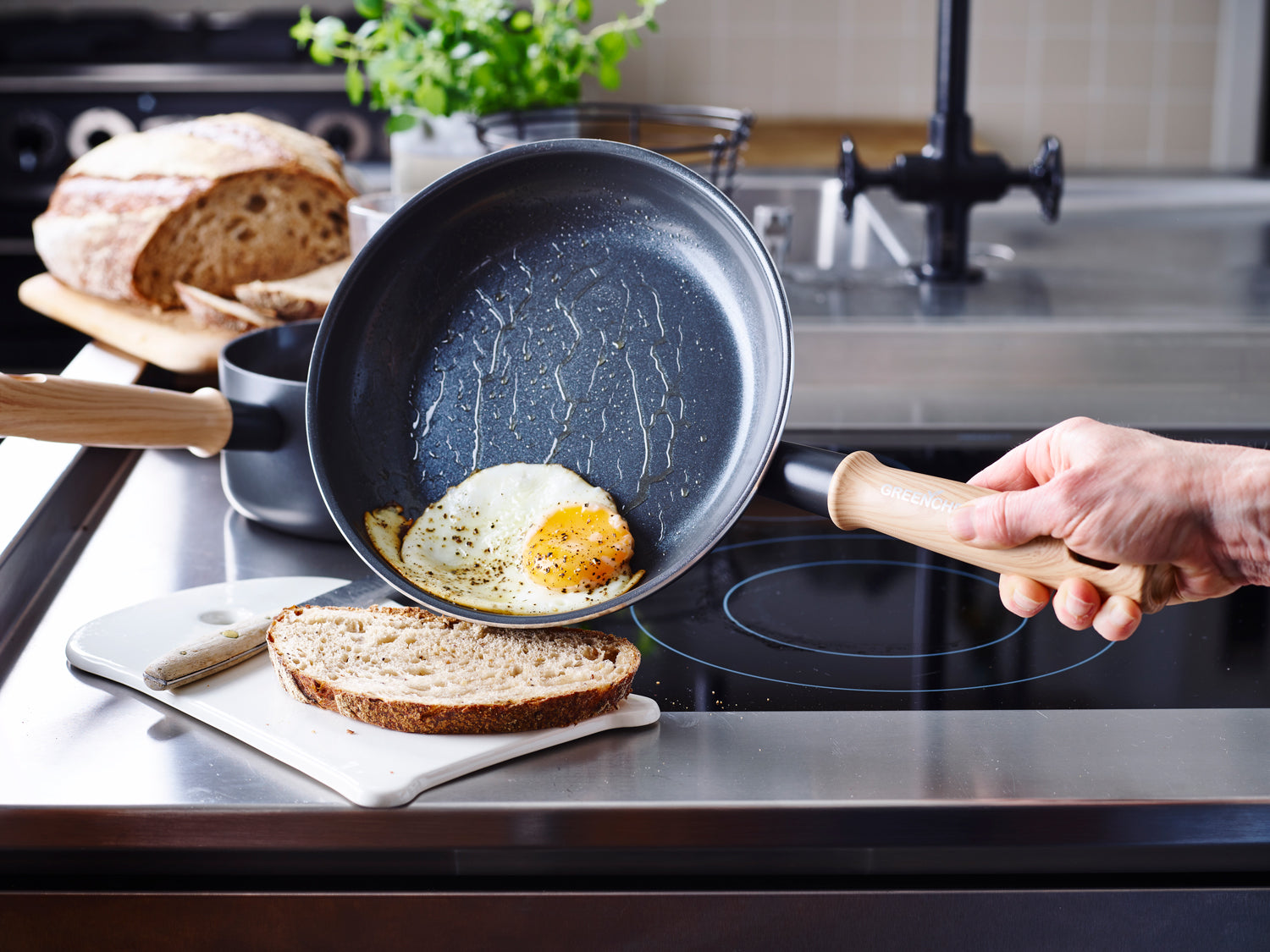 【スターターモデル】グリーンシェフ ビンテージ フライパン 20cm ブラウニーブラック IH/ガス火対応