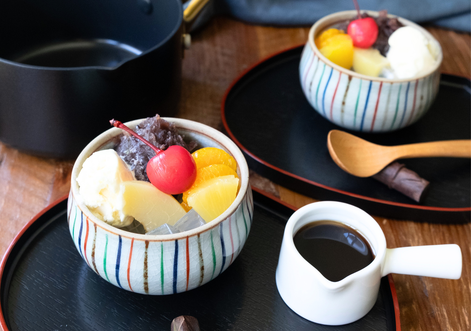 寒天ゼリーでクリームあんみつ