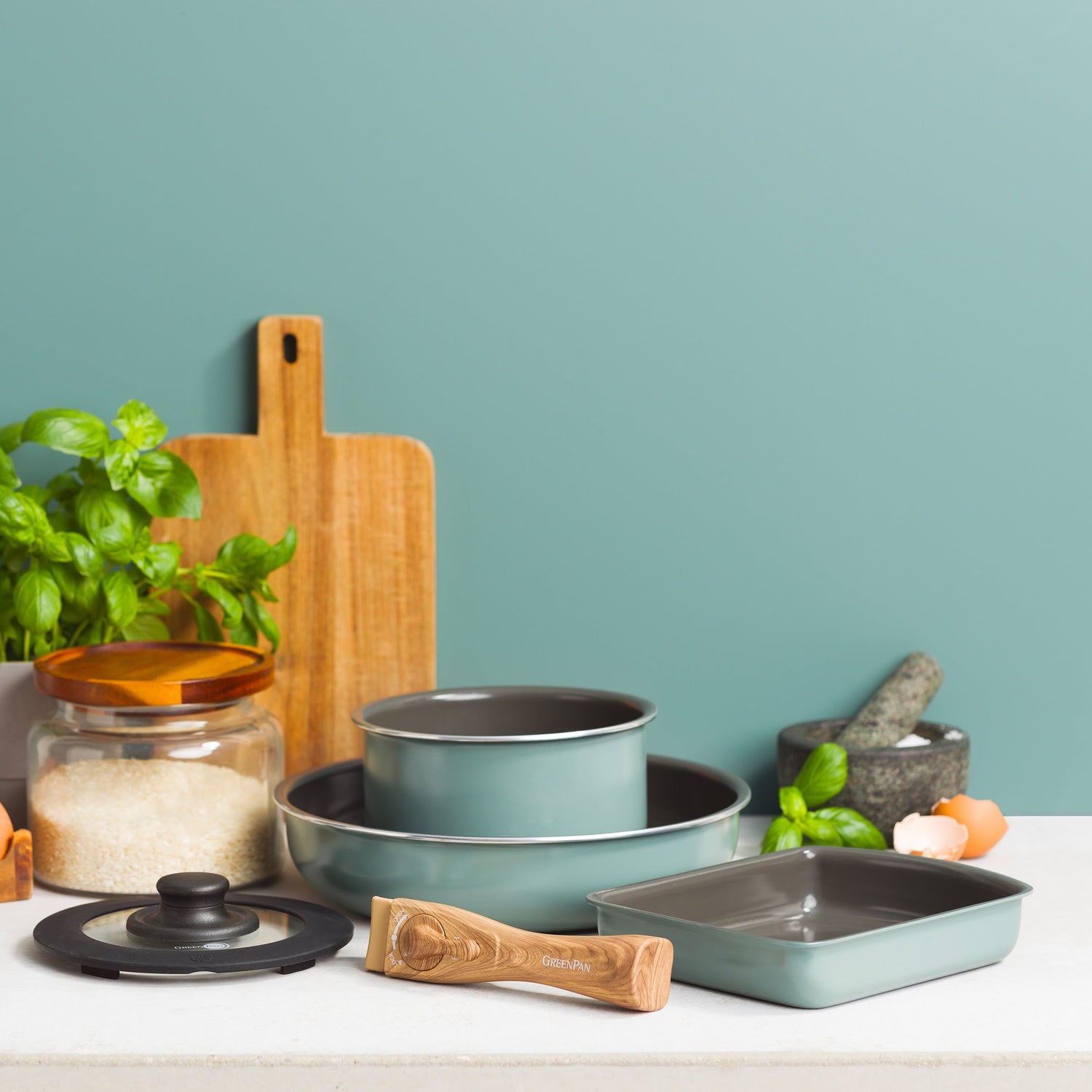 【福袋2026】グリーンパン　メイフラワー×クリックシェフ（スモーキースカイブルー）10点セット　IH／ガス火対応