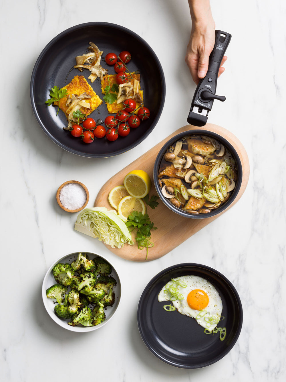 【新商品】【スターターモデル】グリーンシェフ イージースタック 4点セット フライパン20/26cm ソースパン16cm ハンドル　ガス火専用