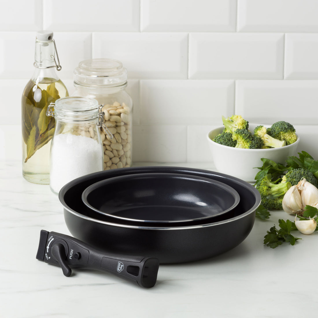 【新商品】【スターターモデル】グリーンシェフ イージースタック 3点セット フライパン20/26cm ハンドル　ガス火専用