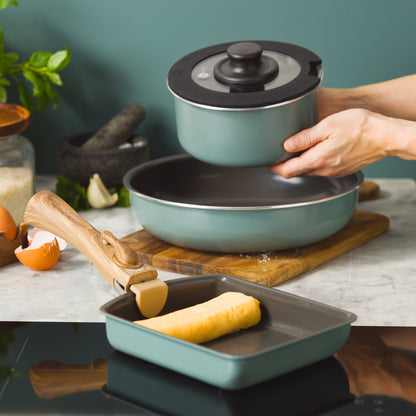 【福袋2026】グリーンパン　メイフラワー×クリックシェフ（スモーキースカイブルー）10点セット　IH／ガス火対応