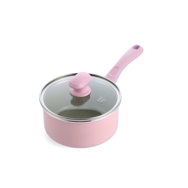 【スターターシリーズ】グリーンシェフ　アースカラー　ソースパン　16cm　クォーツピンク　IH／ガス火対応